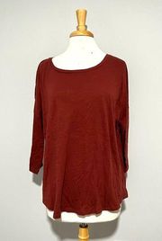 Lord & Taylor Maroon Burgundy 3/4 Sleeve Top Blouse Size XL