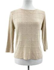 Bob Mackie Studio Womens M Gold Metallic Beaded Sweater Holiday Festive