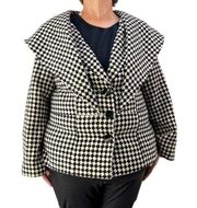 Ashley Stewart Check Statement Shawl Collar Jacket Black White Woven