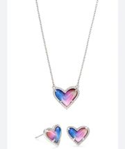 Kendra Scott Ari Heart necklace and Earrings Watercolor Silver