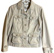 Talbots Cotton Utility Jacket. Button Down Tan Khaki Color With Cargo Pockets