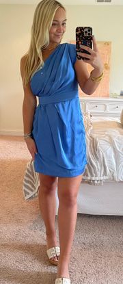 Royal Blue Satin One-Shoulder Dress 