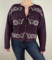 Vintage 90’s Purple Hand Embroidered Floral Knit Sweater