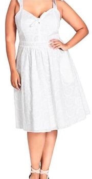 City Chic Fit & Flare Mini Eyelet Lace Dress White Tie Strap Knee Length 14