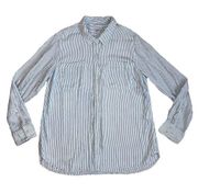 blue white striped long sleeve button up flannel shirt women’s size XXL