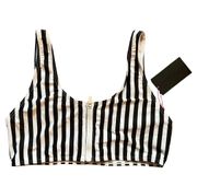 SOUTH BEACH Black White Stripes Print Swim Top w/ Tags, US14/L