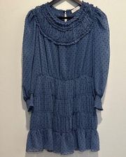 Brand New (NWT)  Gwen Tiered Mini Dress im Bleu Polka Dot (Size 40/10 US)