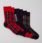 Ralph Lauren Plaid Dog Crew Sock 3-Pack Gift Box NIB