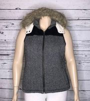 Natural Reflections Size XL Black & White Cableknit Faux Fur Hooded Vest Jacket