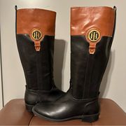 Tommy Hilfiger NWOT  Brown & Black Tall Logo Riding Boots Size 8.5