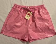 Entro Pink Pleather Shorts Drawstring Pockets Faux Leather Barbie Small NEW READ