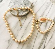 Talbots Pearl Jewelry Set - Simulated Cream Beads, Necklace and Bracelet, Gold