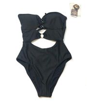 Hula Honey Black ribbed one piece swimsuit