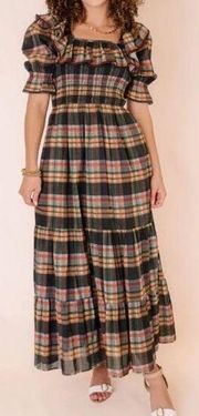 Ivy City Co. Gracie Plaid Black & Multicolor Smocked Top Tier Maxi Dress Size 3X