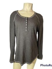 Women's Grey Ribbed Long Sleeve Lounge Top Size XL