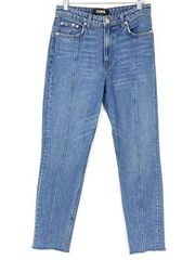 Reformation Women's Sz 27 High Waist Seamed Skinny Jean Celtic Wash Blue Raw Hem