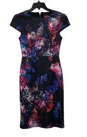 Betsey Johnson Floral Sheath Dress Cap Sleeve Stretch Lined Women 2 Multicolor