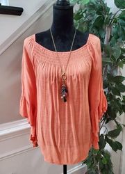 Est. 1946 Women's Orange Rayon Scoop Neck Long Flutter Sleeve Top Blouse Size XL