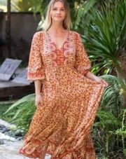 NWT Aura Amber Paisley Floral Peasant Boho Cottagecore Maxi Dress size XL