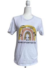 Wake up Coffee Co Boho Rainbow Short Sleeve T Shirt Women Size S Beach Theme