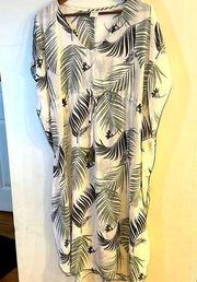 KONA SOL Women’s White Palm Print Drawstring Long Swim Coverup Size S