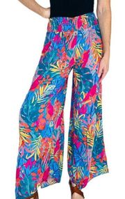 Colorful Tropical Plants Leg Slit Beach Summer Festival Wide Leg Pants