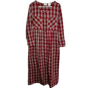 VTG MODA International Nightgown Dress Plaid Chest Pockets High Waist Red Black