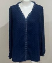 Grace Karin blue long sleeve blouse