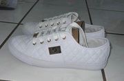 Womens  White Gold Embossed Diamond Sneaker Shoes