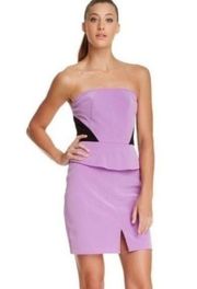 NEW ABS Allen Schwartz Purple & Black Peplum Strapless Mini Dress 8