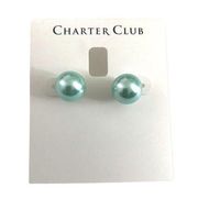 Charter Club Imitation Pearl 12mm Stud Earrings Aqua Blue NEW with Tag