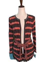 Belted Sweater Cardigan Brown Orange Striped Pockets Women’s size M