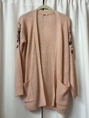 Light Pink Knit Floral Embroidered Cardigan Size Extra Small