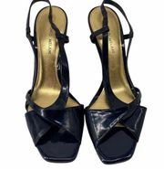 Antonio Melani Shiny Dark Blue Square Toe Kitten Heels