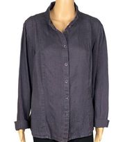 FLAX 100% Slub Linen, dark purple, button-up blouse. Size Medium. EUC