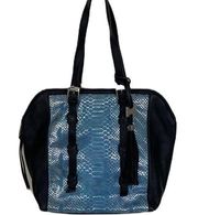 Aimee Kestenberg Handbag Women Black/Blue Snake Skin Leather Purse Shoulder Bag