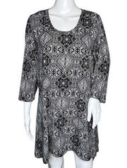 Woman Within Shirt Womens 14/16 Black White Geometric Floral Tunic Top Blouse