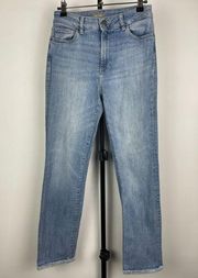 DL1961 Newcastle Blue Wash Mara High Rise Straight Leg Raw Hem Ankle Jeans