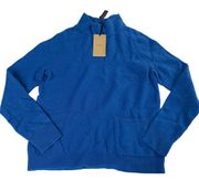 Halogen Sweater Women X Small Blue Mock Neck Pocket Front Knit Cozy Wool Blend