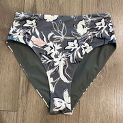 NWOT Athleta High Waist Gray Floral Bikini Bottoms Size XS/S