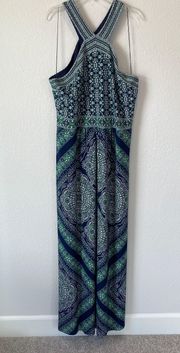 Wisp  Leia Navy Blue Green Placed Medallion Maxi Dress Size 16