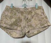 NOBO No Boundaries olive with some blush pink floral detailing cuffed shorts