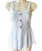 WALLFLOWER Boho Blue & White Eyelet Bohemian Cami Tank Top ~ Women's Size MEDIUM