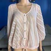 Hippie Love Sheer Bubble Sleeve Button Down Blouse