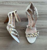 Vince Camuto 11 Studded Leather White Gold Block Heels