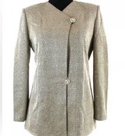 St. John Evening Sparkle Dinner Suit Jacket Embellished Buttons Silver 12