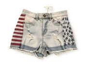 Indigo Rein Mid Rise Blue Jean Frayed American Flag Hem Shorts Size 3/27