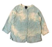 Tahari 100% Linen Top Long Sleeve Button Down Green Tie Dye 1X