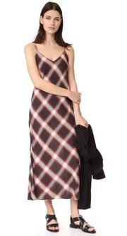 Vince plaid red, black and cream slip maxi dress with spaghetti straps | XS