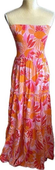 Abel the Label Maxi dress orange and pink strapless